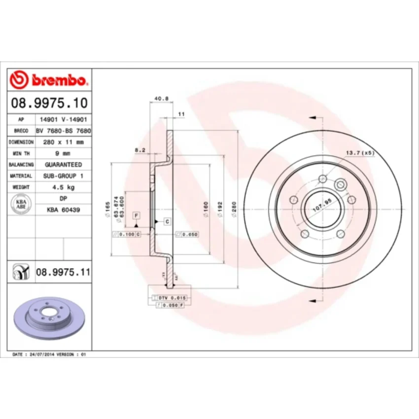 Brake Disc BREMBO 08.9975.11