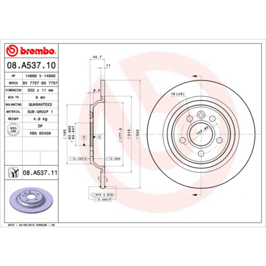 Brake Disc BREMBO 08.A537.11