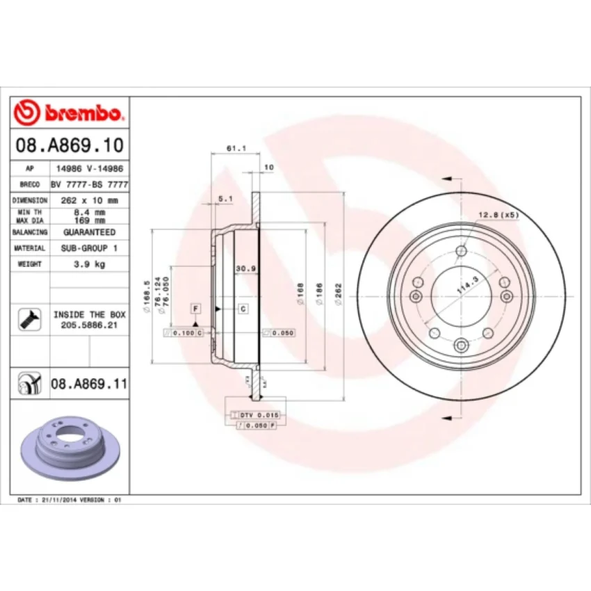 Brake Disc BREMBO 08.A869.11