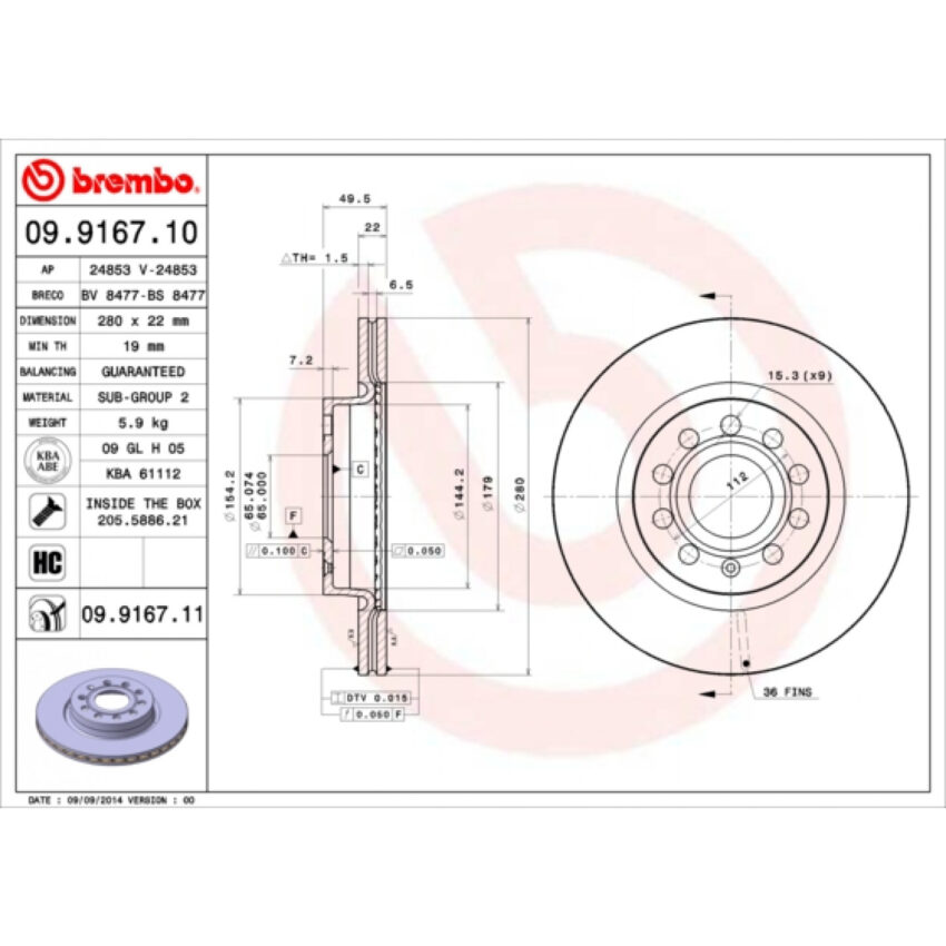 Brake Disc BREMBO 09.9167.11