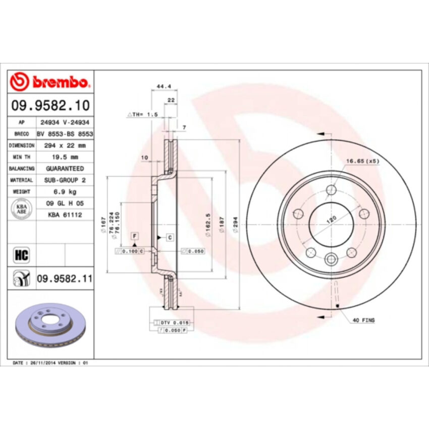 Brake Disc BREMBO 09.9582.11