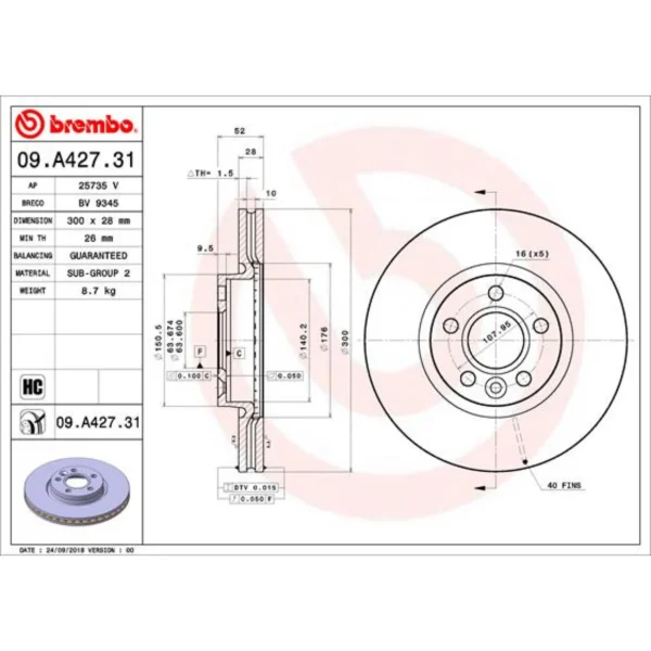Brake Disc BREMBO 09.A427.31