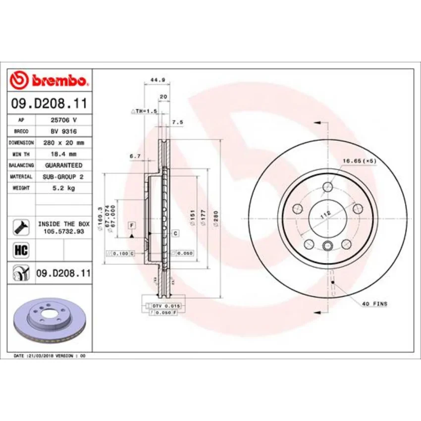 Brake Disc BREMBO 09.D208.11