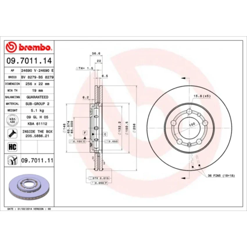 Brake Disc BREMBO 09.7011.11
