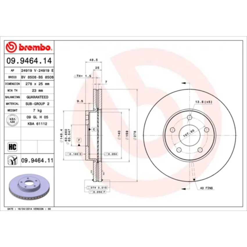 Brake Disc BREMBO 09.9464.11