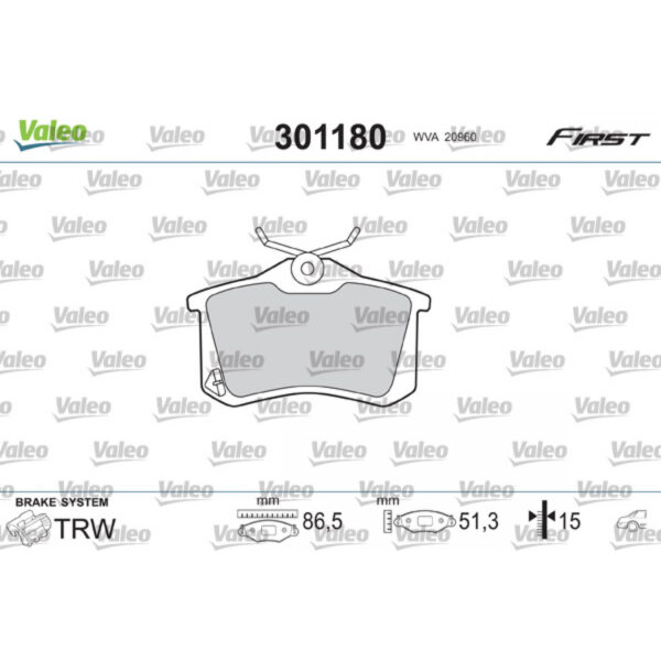 Brake Pad Set, disc brake VALEO 301180