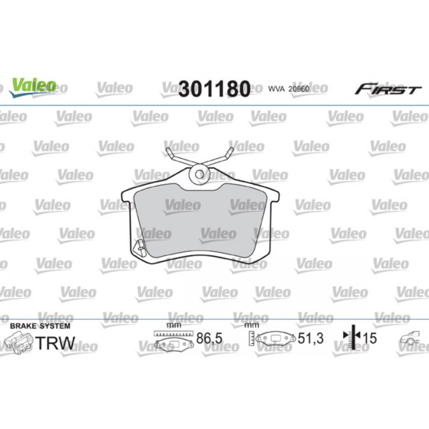 Brake Pad Set, disc brake VALEO 301180