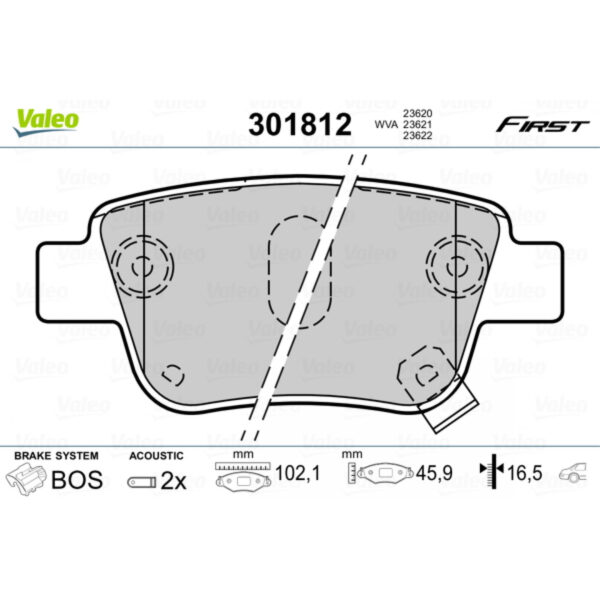Brake Pad Set, disc brake VALEO 301812