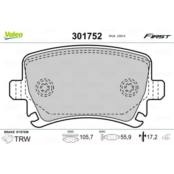 Brake Pad Set, disc brake VALEO 301752