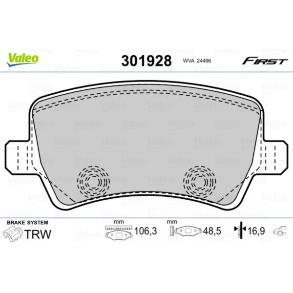 Brake Pad Set, disc brake VALEO 301928