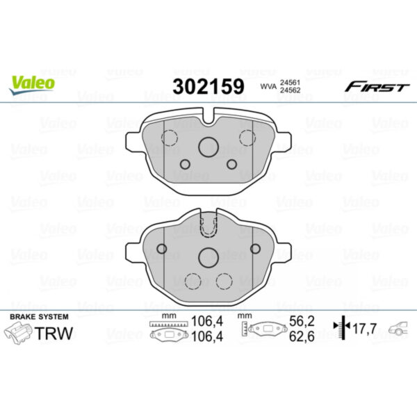 Brake Pad Set, disc brake VALEO 302159