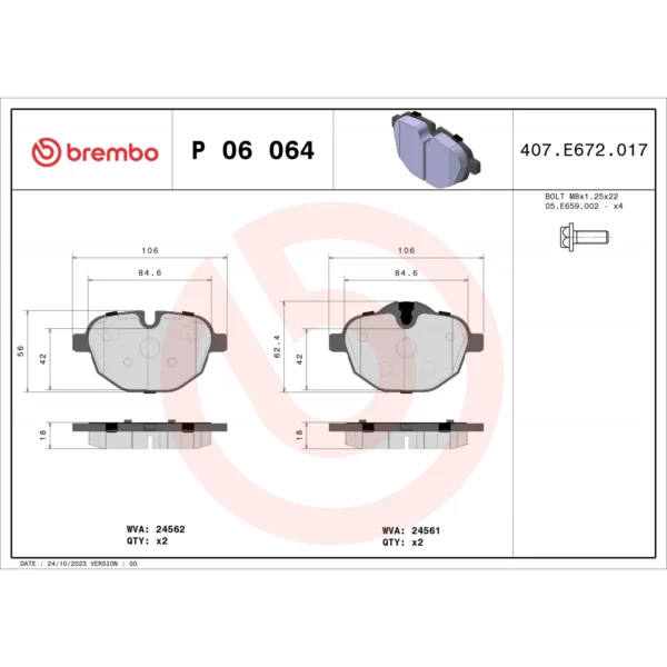 Brake Pad Set, disc brake BREMBO P 06 064