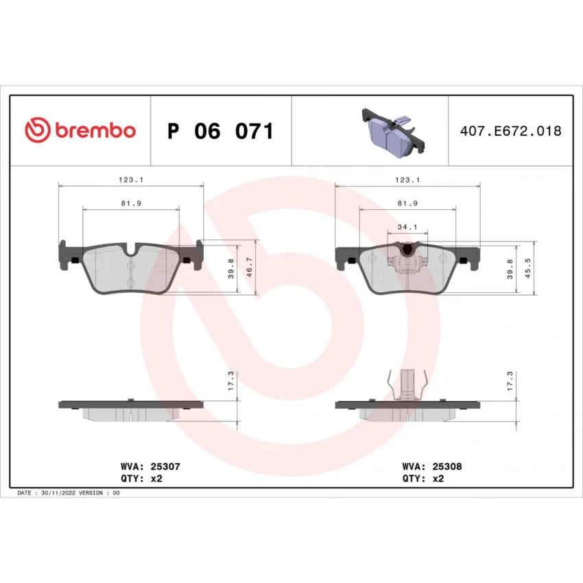 Brake Pad Set, disc brake BREMBO P 06 071