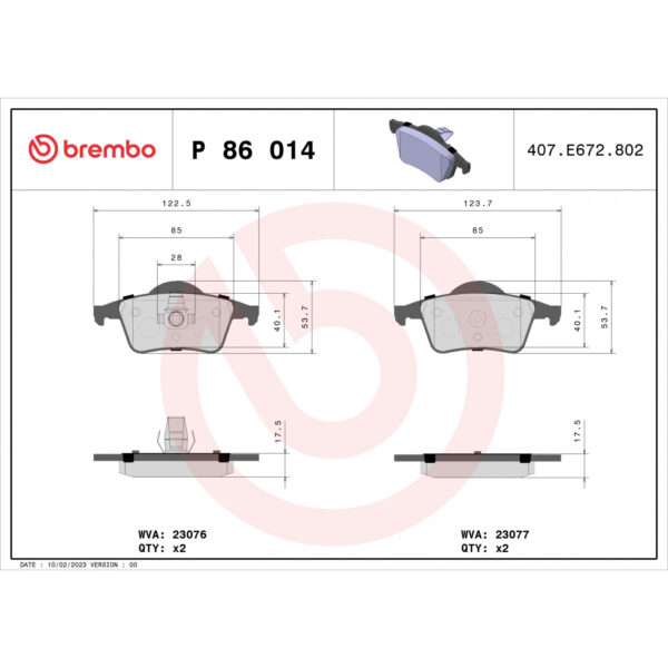 Brake Pad Set, disc brake BREMBO P 86 014